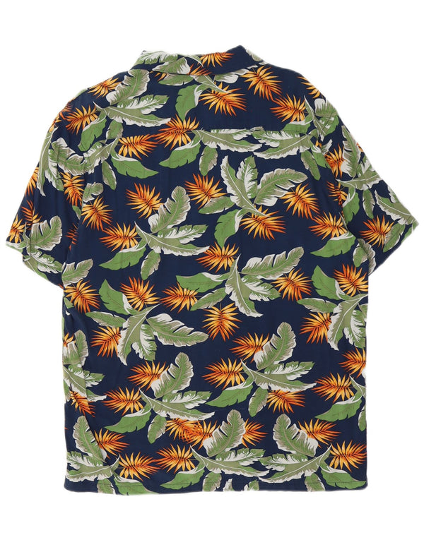 Grand & Hills Mens Short Sleeve Shirt Medium Navy Blue Floral Hawaiian