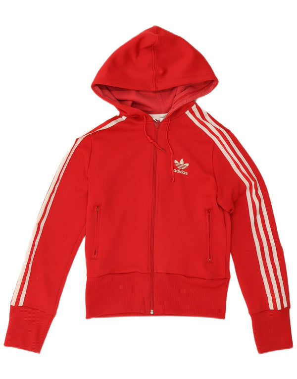 Adidas Womens Zip Hoodie Sweater UK 10 Small Red Polyester