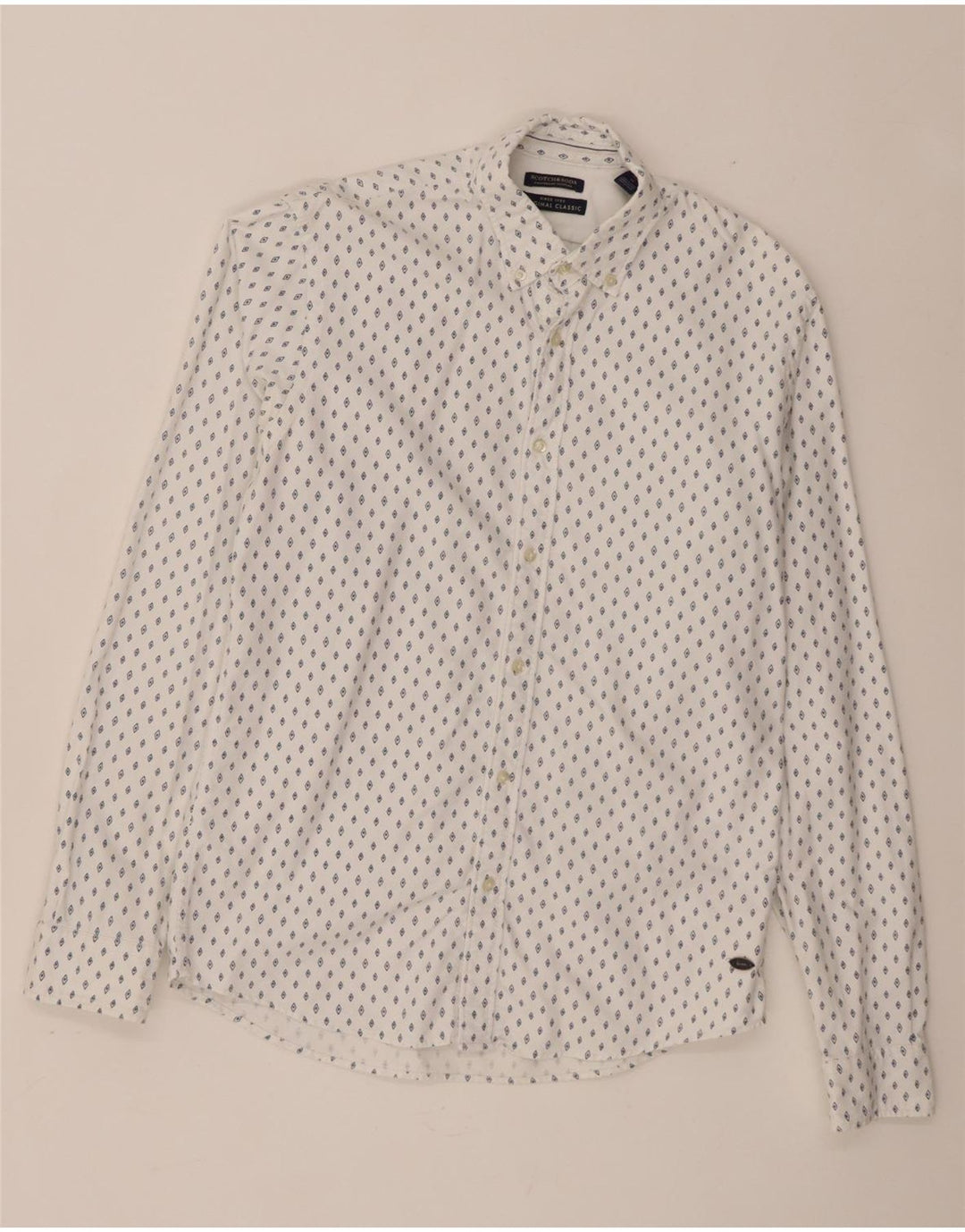 Scotch & Soda Mens Classic Fit Shirt Medium White Spotted Cotton
