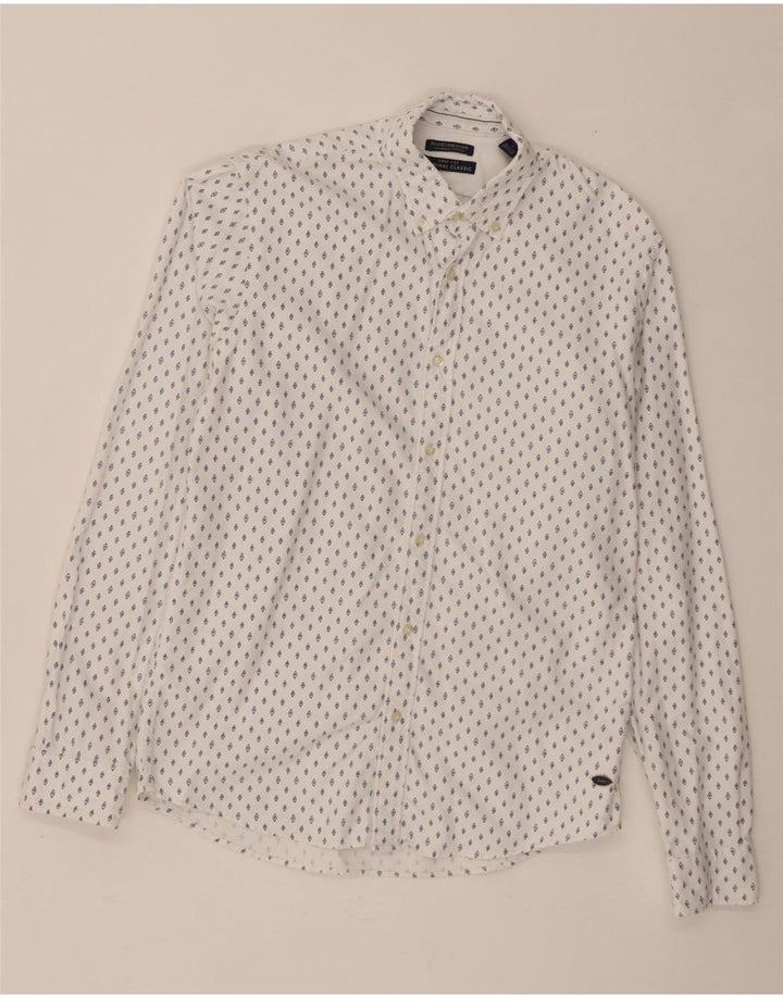 Scotch & Soda Mens Classic Fit Shirt Medium White Spotted Cotton