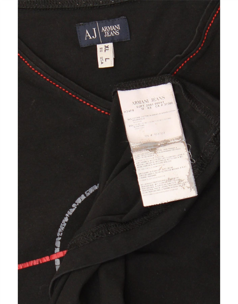 ARMANI JEANS Womens Graphic T-Shirt Top UK 14 Large Black Cotton Vintage Armani Jeans and Second-Hand Armani Jeans from Messina Hembry 