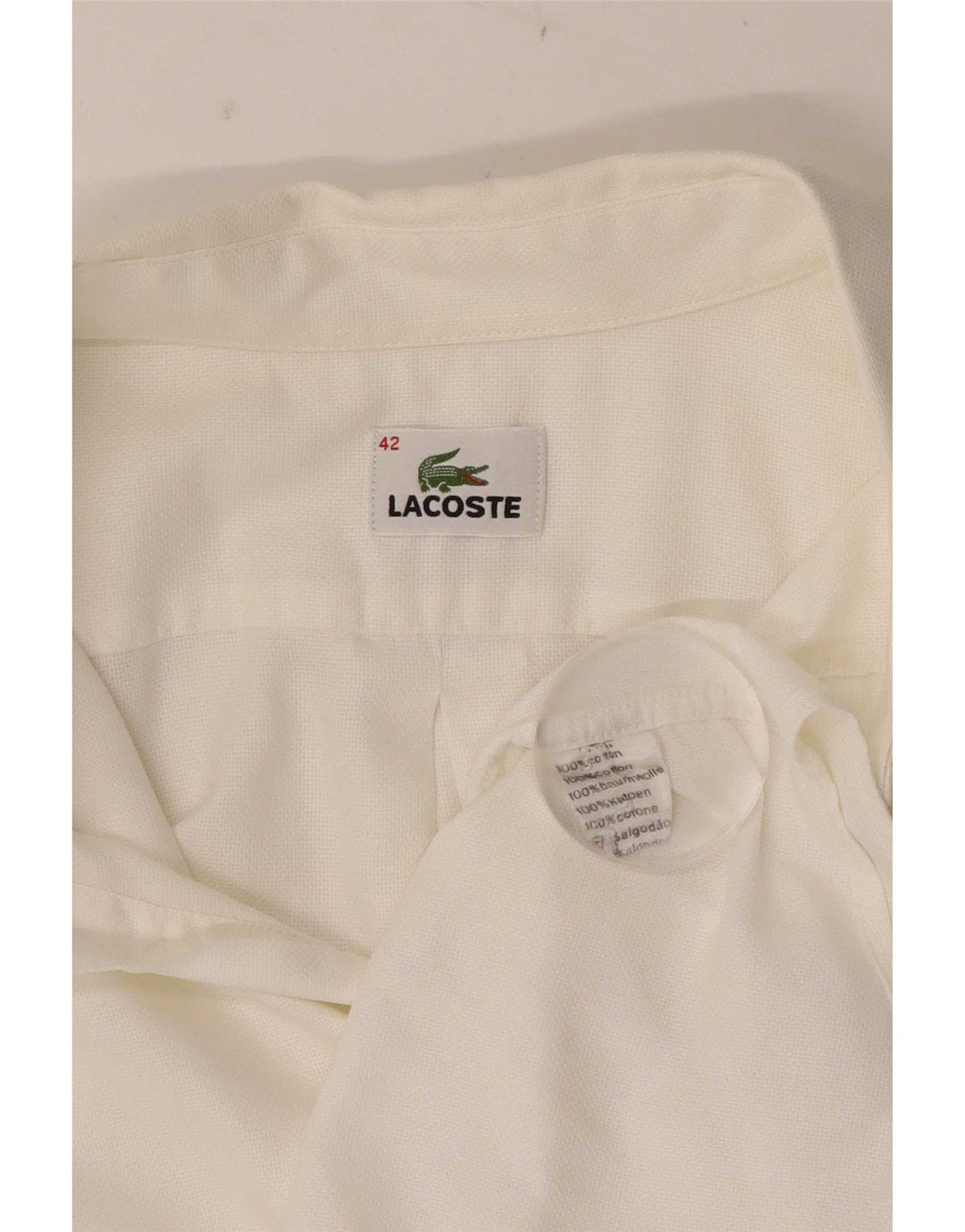 Lacoste Mens Short Sleeve Shirt Size 42 Large White Cotton