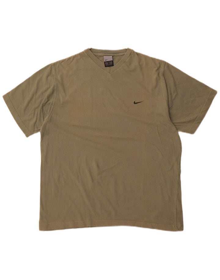 NIKE Mens T-Shirt Top UK 39/41 Medium Khaki Cotton