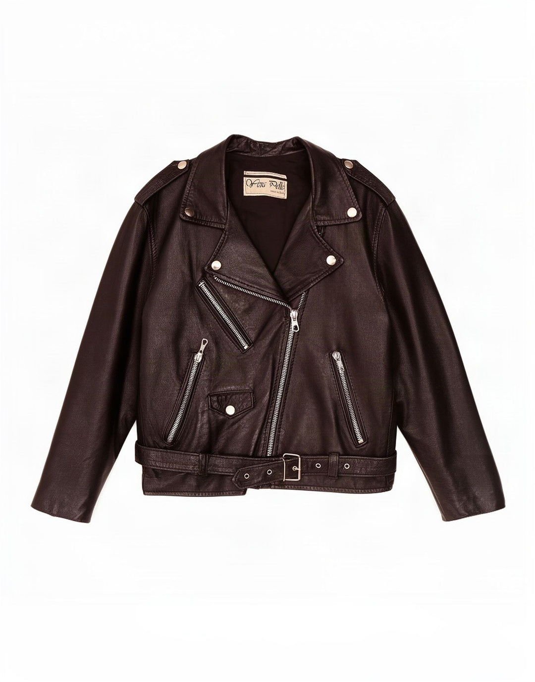 Vintage Womens Leather Biker Jacket UK 12 Medium Black