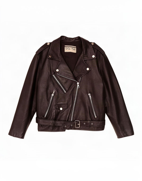Vintage Womens Leather Biker Jacket UK 12 Medium Black