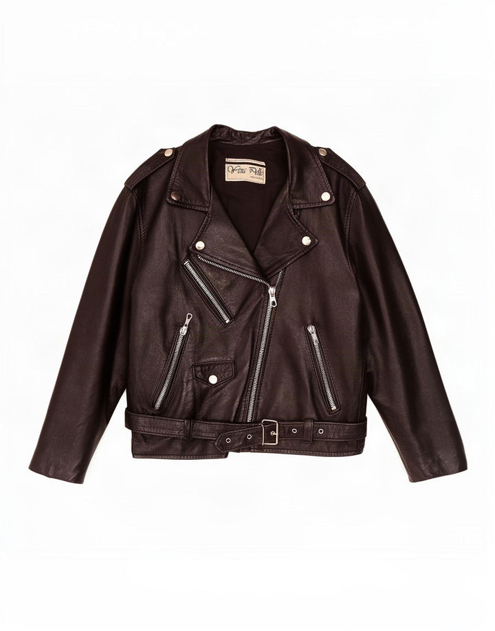 Vintage Womens Leather Biker Jacket UK 12 Medium Black