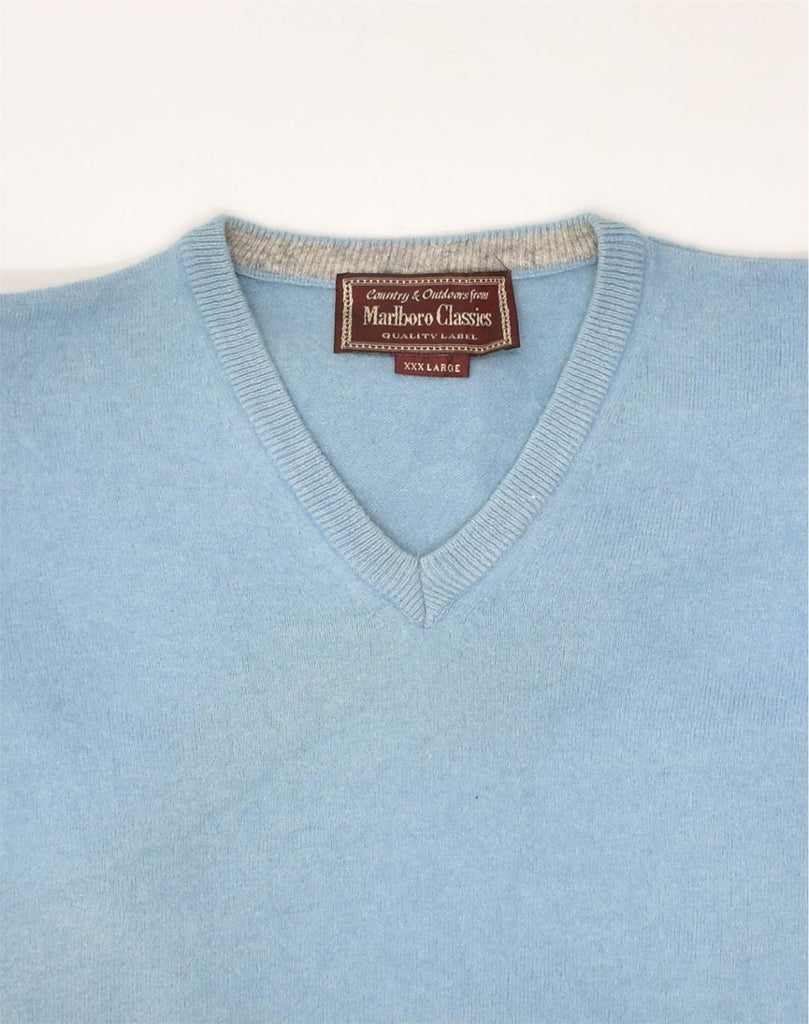 MARLBORO CLASSICS Womens V-Neck Jumper Sweater UK 22 3XL Blue Wool | Vintage Marlboro Classics | Thrift | Second-Hand Marlboro Classics | Used Clothing | Messina Hembry 