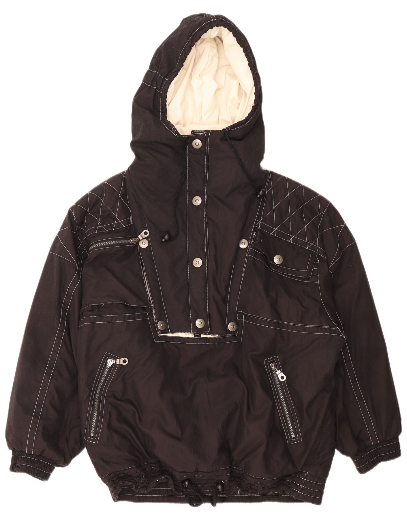 RODEO Womens Oversized Hooded Windbreaker Jacket EU 42 Large Black ...