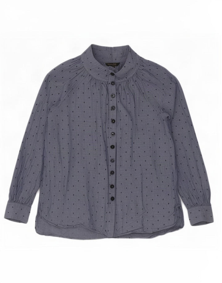 Massimo Dutti Womens Shirt Blouse EU 40 Medium Blue Geometric Cotton
