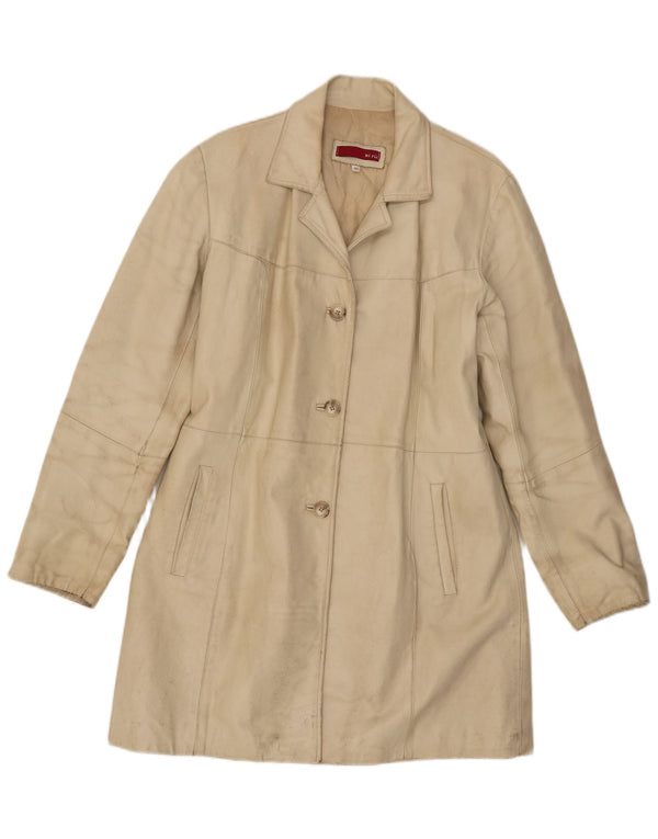 Vintage Womens Leather Coat IT 46 Large Beige