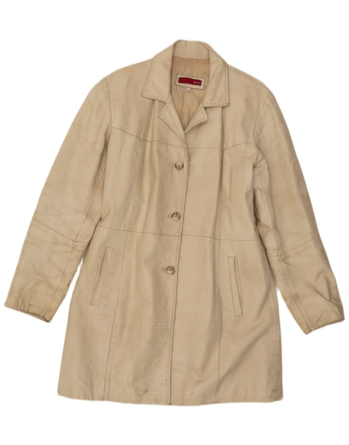 Vintage Womens Leather Coat IT 46 Large Beige