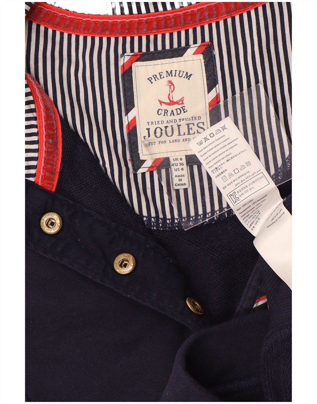 JOULES Womens Button Neck Sweatshirt Jumper UK 8 Small  Navy Blue Cotton