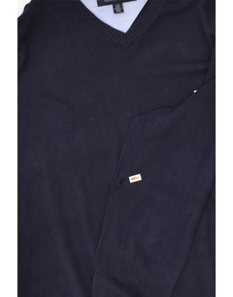 TOMMY HILFIGER Mens V-Neck Jumper Sweater Large Navy Blue Cotton | Vintage Tommy Hilfiger | Thrift | Second-Hand Tommy Hilfiger | Used Clothing | Messina Hembry 