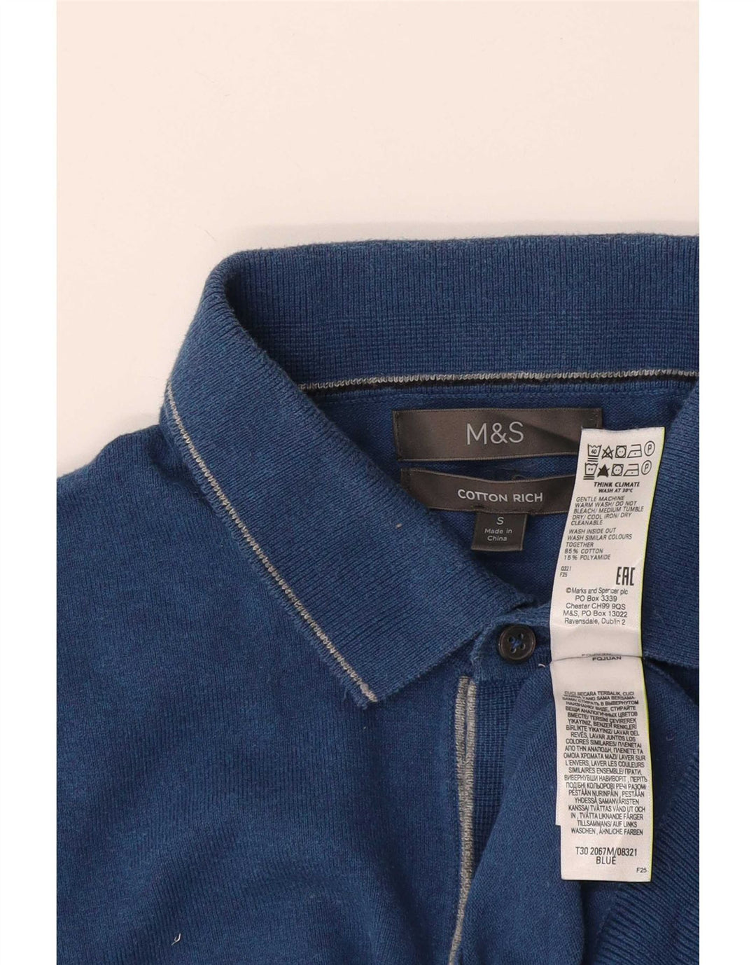 Marks & Spencer Mens Polo Neck Jumper Sweater Small Blue Cotton