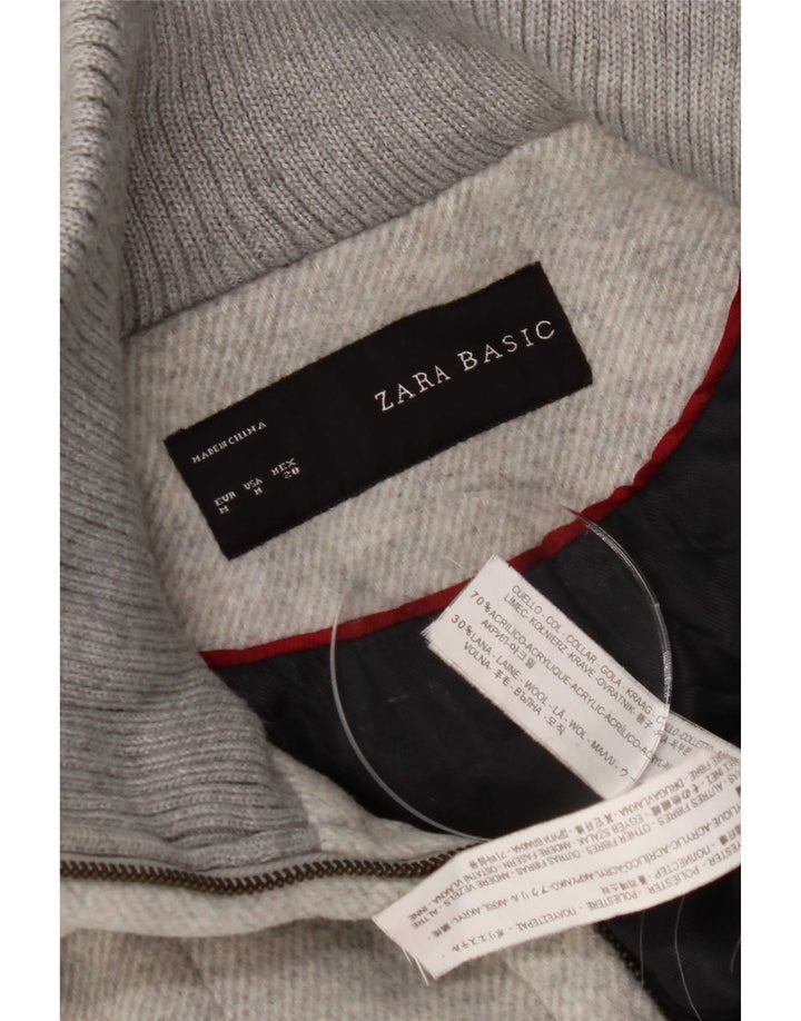 Zara Womens Hooded Overcoat UK 12 Medium Grey Acrylic