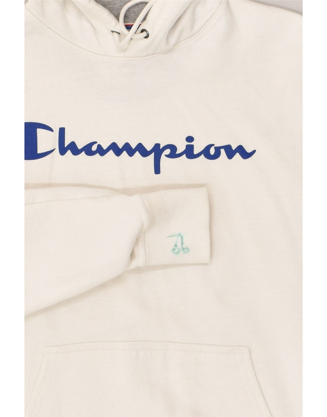CHAMPION Womens Graphic Hoodie Jumper UK 10 Small White Cotton | Vintage Champion | Thrift | Second-Hand Champion | Used Clothing | Messina Hembry 