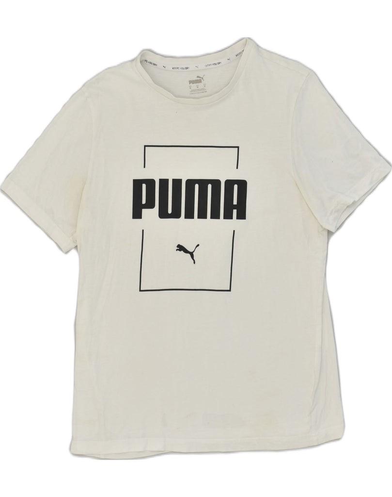 PUMA Mens Graphic T-Shirt Top Medium White Cotton | Vintage Puma | Thrift | Second-Hand Puma | Used Clothing | Messina Hembry 