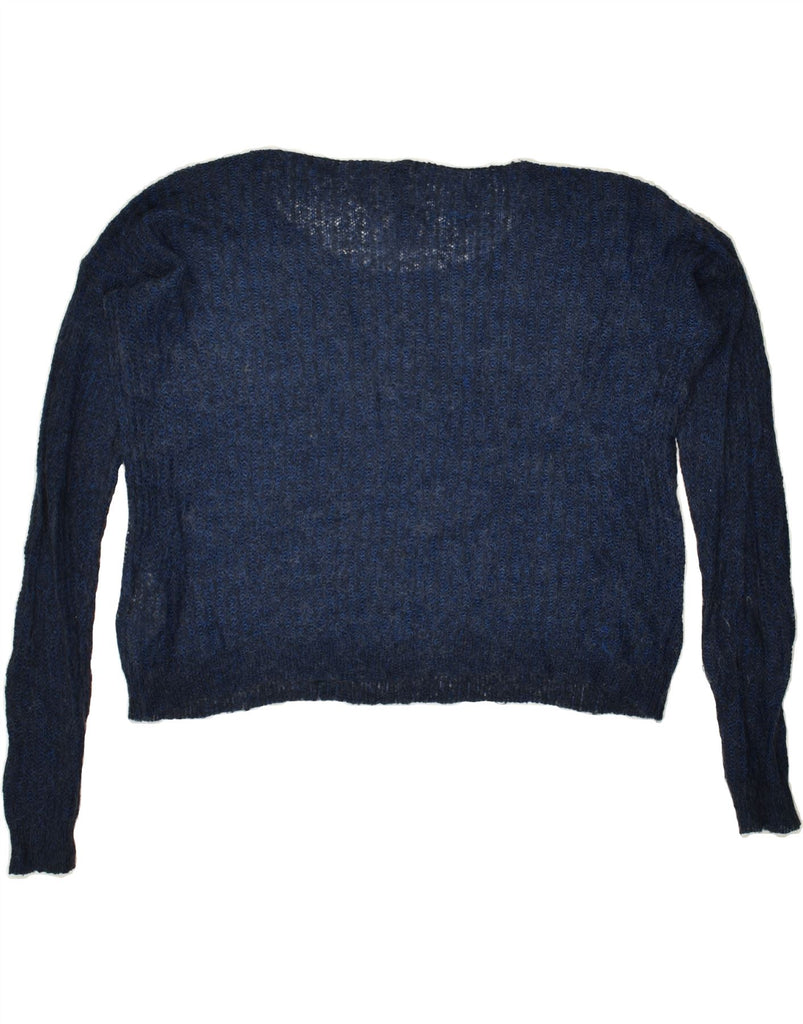 SUPERDRY Womens Crop Boat Neck Jumper Sweater UK 14 Medium Navy Blue | Vintage Superdry | Thrift | Second-Hand Superdry | Used Clothing | Messina Hembry 