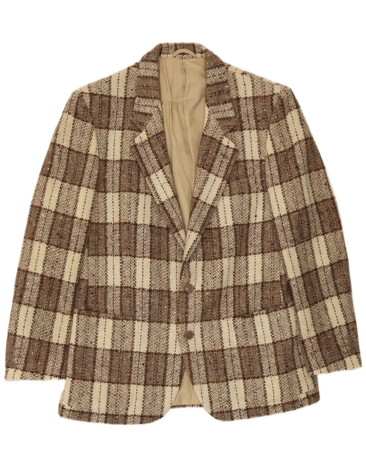 Cacharel Mens 2 Button Blazer Jacket IT 52 XL Beige Check Wool