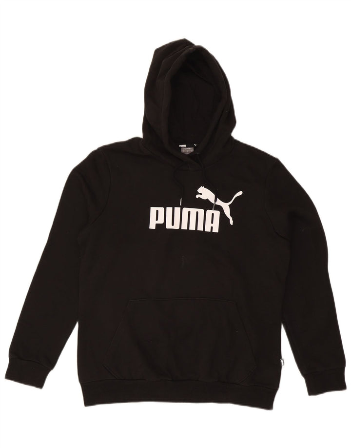PUMA Womens Graphic Hoodie Jumper UK 14 Medium Black Cotton