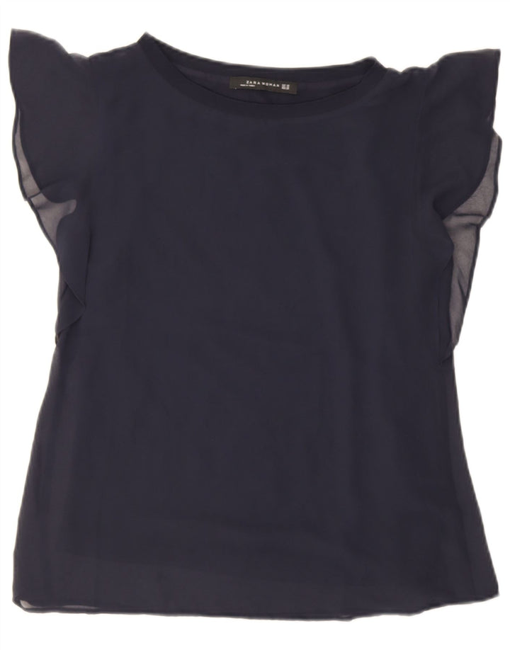 Zara Womens Oversized Blouse Top UK 6 XS Navy Blue Viscose