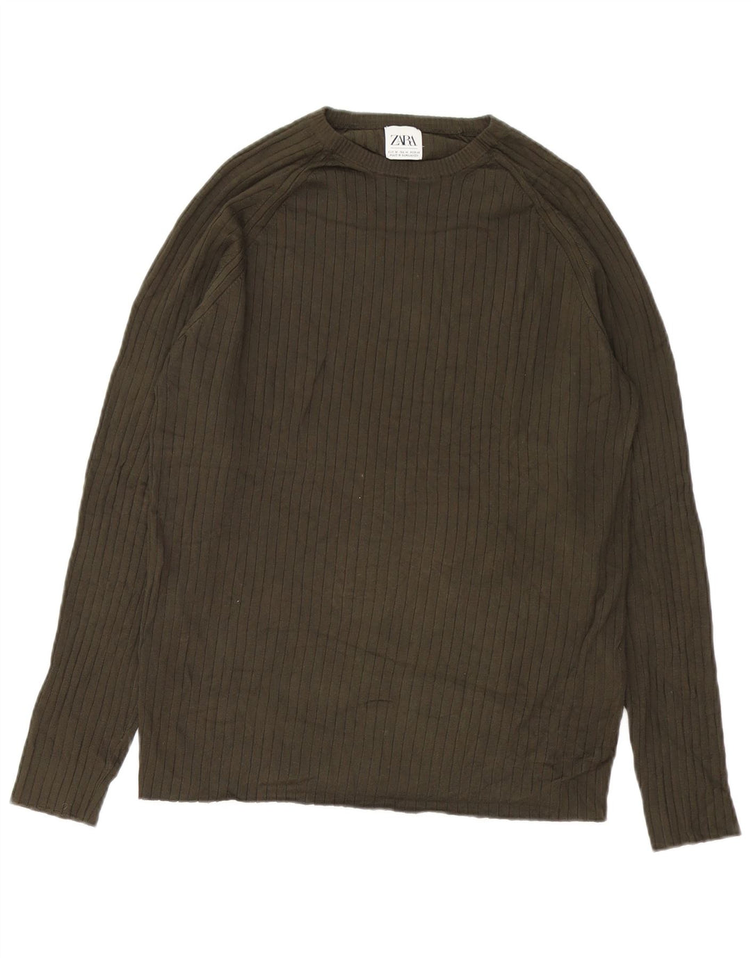 Zara Mens Crew Neck Jumper Sweater Medium Green Viscose