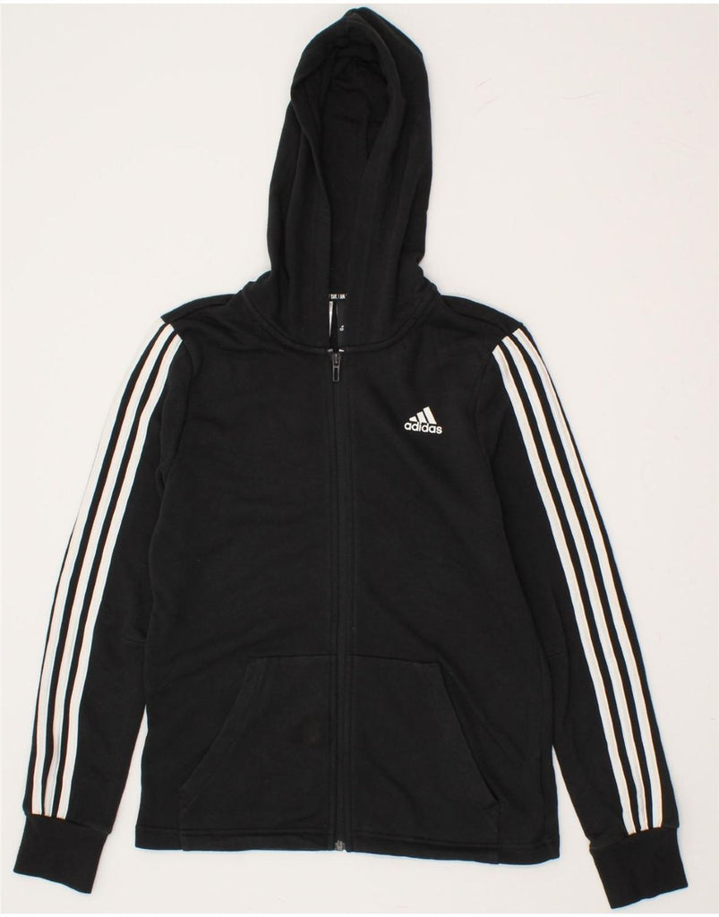 ADIDAS Boys Zip Hoodie Sweater 13-14 Years Black Cotton | Vintage Adidas | Thrift | Second-Hand Adidas | Used Clothing | Messina Hembry 