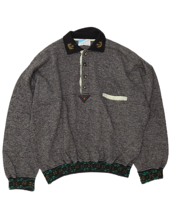 Vintage Mens Polo Neck Sweatshirt Jumper XL Grey Flecked Cotton