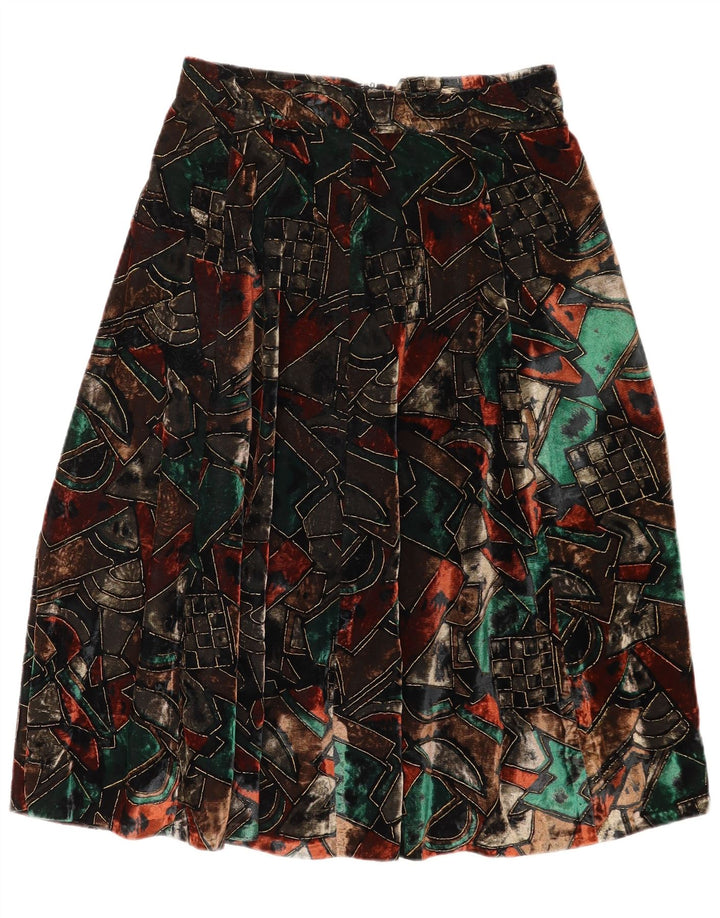 Vintage Womens Velvet Flared Skirt W28 Medium Multicoloured Geometric