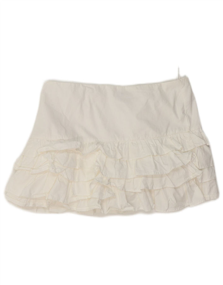 Zara Womens Mini Ruffle Skirt Medium W30  White Cotton