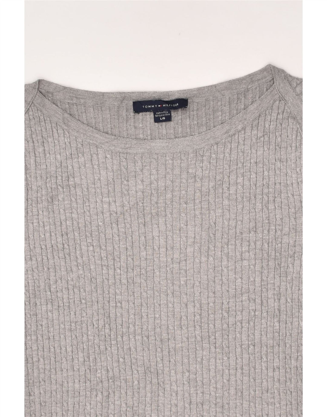 TOMMY HILFIGER Womens Boat Neck Jumper Sweater UK 14 Large Grey Viscose | Vintage Tommy Hilfiger | Thrift | Second-Hand Tommy Hilfiger | Used Clothing | Messina Hembry 