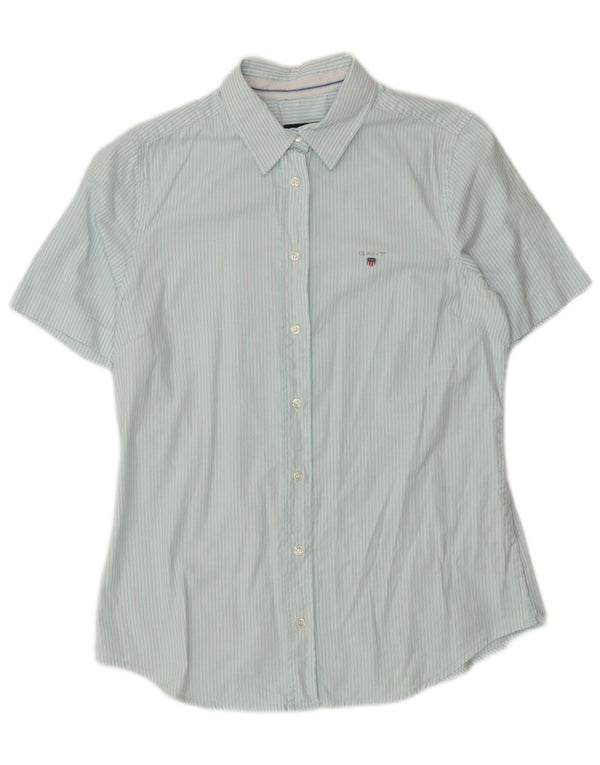 GANT Womens Short Sleeve Shirt UK 12 Medium Blue Pinstripe Cotton