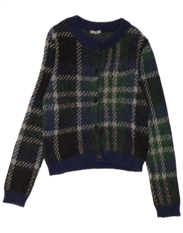 Stefano Mortari Womens Cardigan Sweater UK 14 Medium Navy Blue Plaid