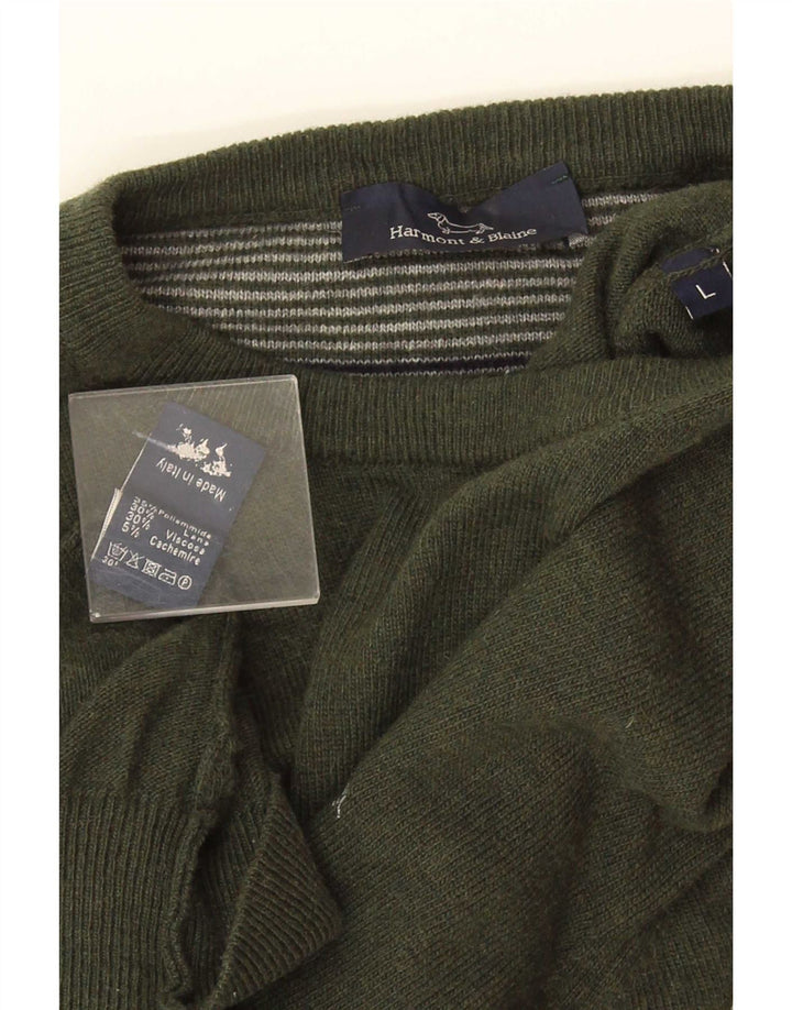 Harmont & Blaine Mens Crew Neck Jumper Sweater Large Green Polyamide