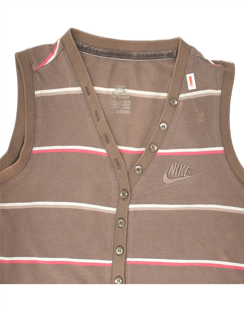 NIKE Womens Vest Top UK 10 Small Brown Striped Cotton Vintage Nike and Second-Hand Nike from Messina Hembry 