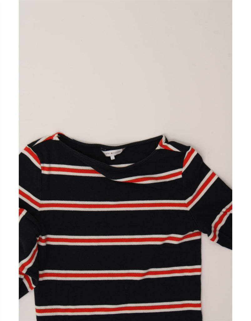 TOMMY HILFIGER Womens Top Long Sleeve UK 10 Small Navy Blue Striped Cotton Vintage Tommy Hilfiger and Second-Hand Tommy Hilfiger from Messina Hembry 