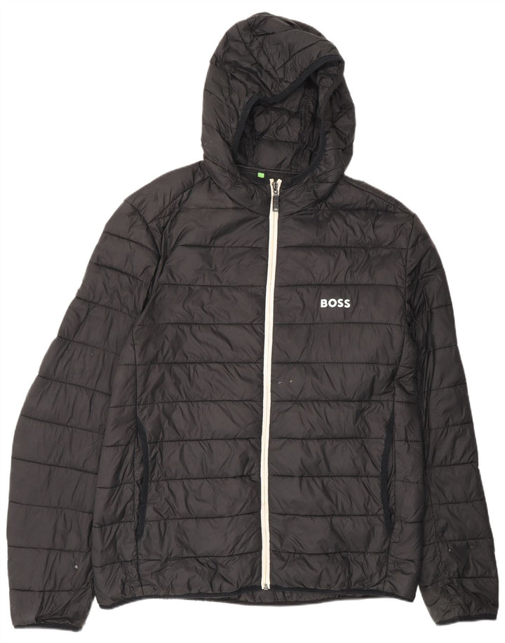 Hugo Boss Mens Hooded Padded Jacket UK 44 2XL Black Polyamide