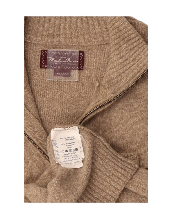 Marlboro Classics Mens Zip Neck Jumper Sweater 2XL Beige Wool