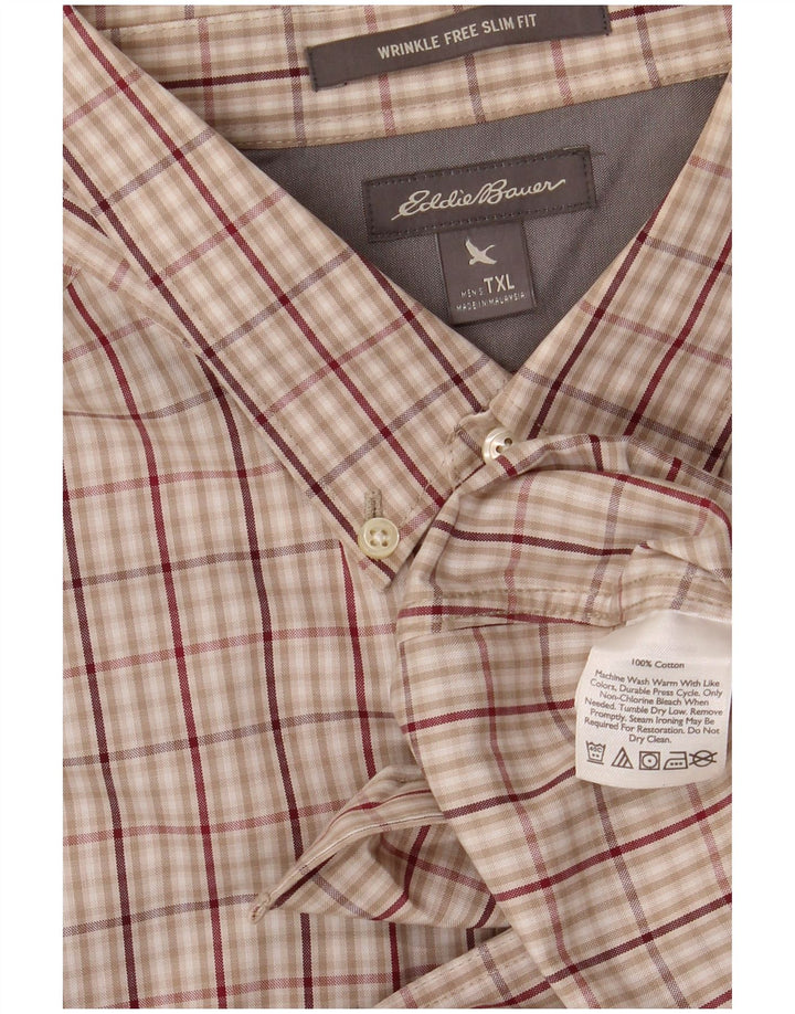 EDDIE BAUER Mens Wrinkle Free Slim Fit Shirt XL Beige Check Cotton