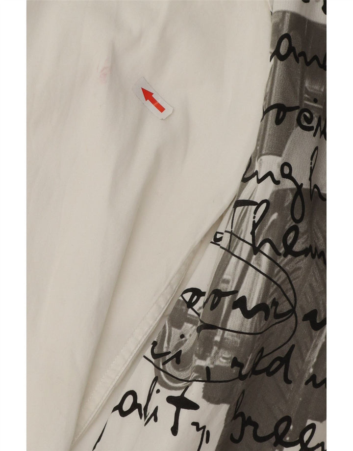 DESIGUAL Mens Graphic Regular Fit Shirt Large White Cotton