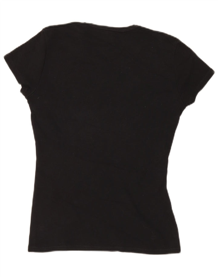 BENETTON Womens Graphic T-Shirt Top UK 8 Small Black