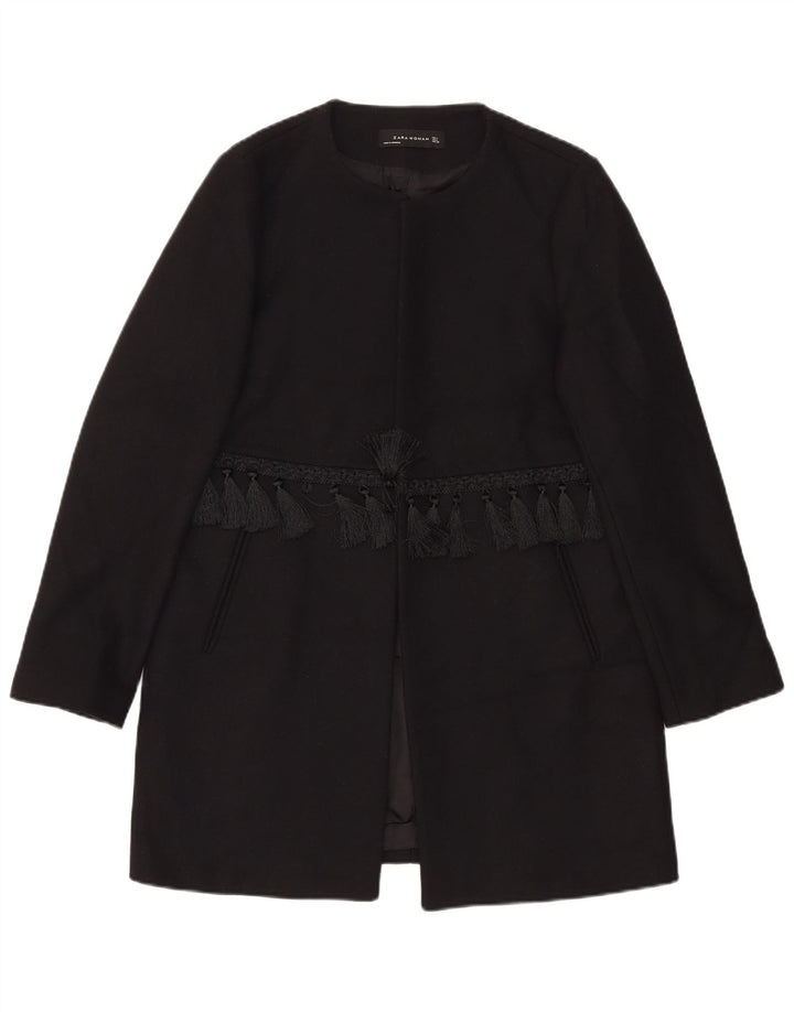 Zara Womens Open Overcoat UK 16 Large Black Wool