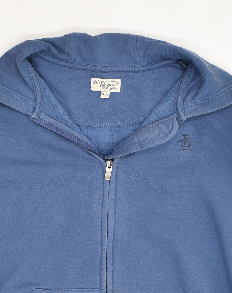 PENGUIN Boys Zip Hoodie Sweater 14-15 Years Blue Cotton | Vintage Penguin | Thrift | Second-Hand Penguin | Used Clothing | Messina Hembry 