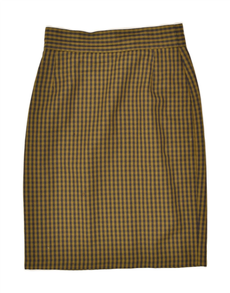 SPORTMAX Womens Pencil Skirt UK 14 Medium  W28  Khaki Gingham Acetate | Vintage Sportmax | Thrift | Second-Hand Sportmax | Used Clothing | Messina Hembry 
