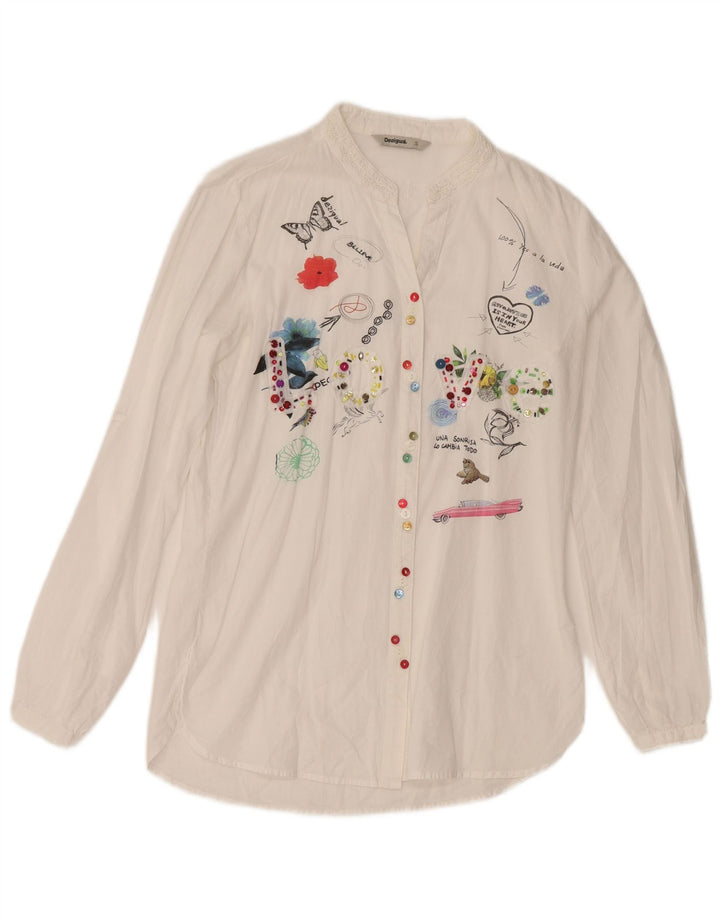 Desigual Womens Graphic Shirt Blouse UK 10 Small White