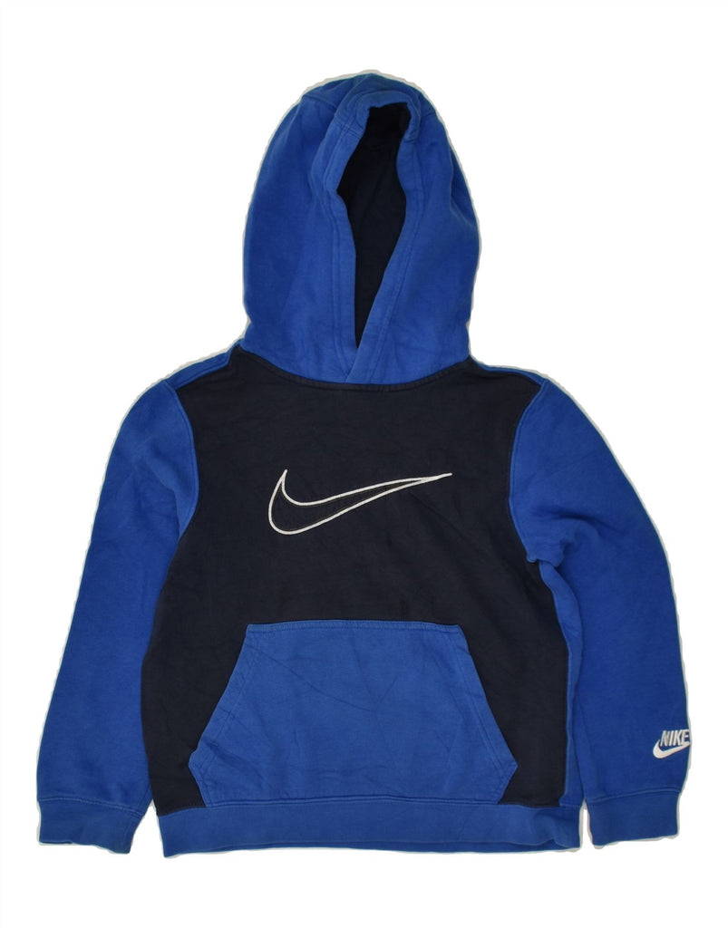 NIKE Boys Graphic Hoodie Jumper 9-10 Years Small  Blue Colourblock Cotton | Vintage Nike | Thrift | Second-Hand Nike | Used Clothing | Messina Hembry 