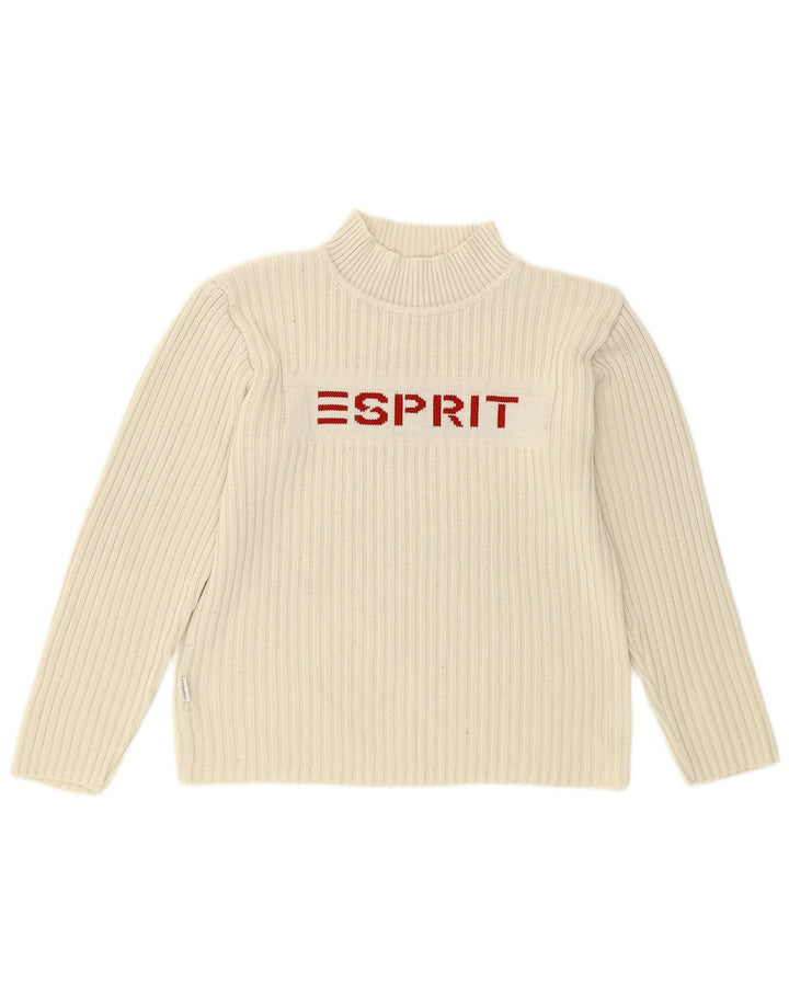 Esprit Womens Graphic Turtle Neck Jumper Sweater UK 14 Medium White Cotton