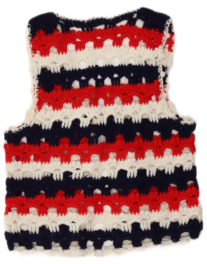 Vintage Womens Sleeveless Cardigan Sweater UK 8 Small Multicoloured Striped