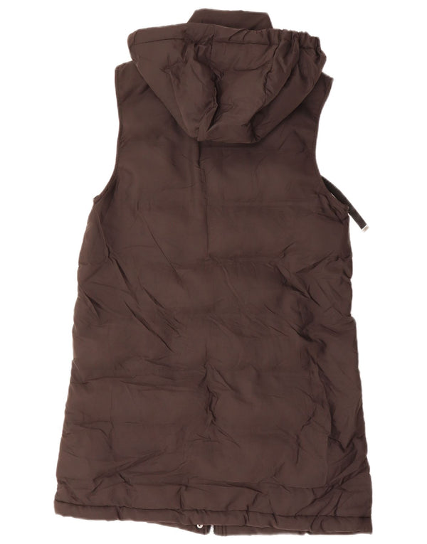 ZARA Womens Oversized Hooded Longline Padded Gilet UK 6 XS Brown Polyester