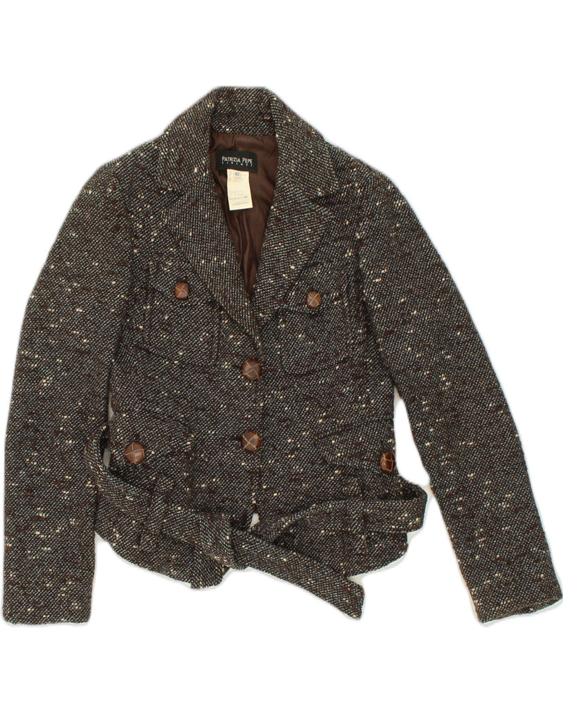 PATRIZIA PEPE FIRENZE Womens Military Jacket IT 42 Medium Brown Flecked | Vintage Patrizia Pepe Firenze | Thrift | Second-Hand Patrizia Pepe Firenze | Used Clothing | Messina Hembry 